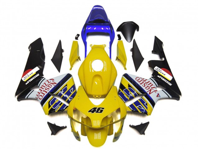 2003-2004 Honda CBR600RR Motorcycle Fairings - Yellow Blue White Glossy Black Nastro Azzurro 46 Australia for Sale