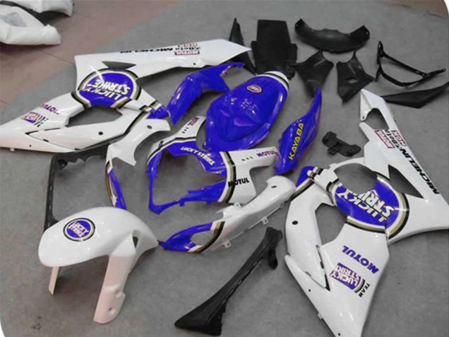 2005-2006 Suzuki GSXR 1000 Motorcycle Fairings - White Blue Lucky Strike Australia for Sale