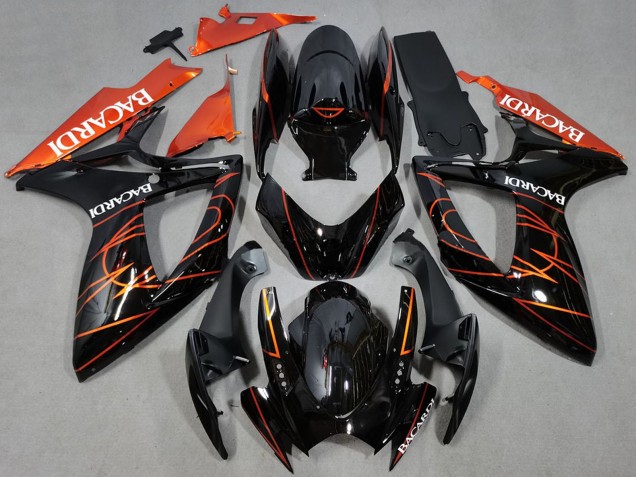 2006-2007 Suzuki GSXR 600 / GSXR 750 Motorcycle Fairings - Glossy Black Orange Bacardi Australia for Sale