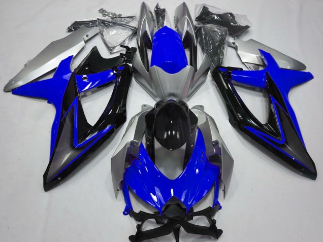 2008-2010 Suzuki GSXR 600 / GSXR 750 Motorcycle Fairings - Silver Blue Glossy Black Australia for Sale