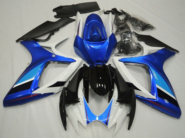2006-2007 Suzuki GSXR 600 / GSXR 750 Motorcycle Fairing - White Blue Glossy Black Stripe Australia for Sale