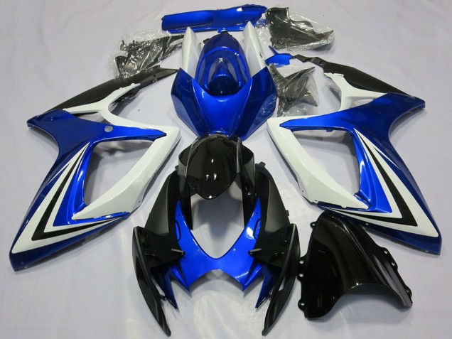 2006-2007 Suzuki GSXR 600 / GSXR 750 Motorcycle Fairings - White Blue Glossy Black Stripe Australia for Sale