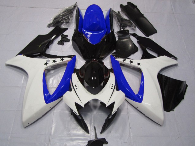 2006-2007 Suzuki GSXR 600 / GSXR 750 Motorcycle Fairings - White Blue Glossy Black Star Australia for Sale