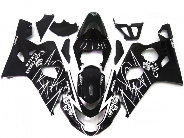 2004-2005 Suzuki GSXR 600 / GSXR 750 Motorcycle Fairings - Glossy Black White Corona Style Australia for Sale