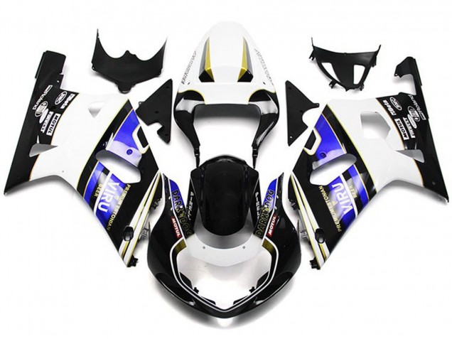 2001-2003 Suzuki GSXR 600 / GSXR 750 Motorcycle Fairings - White Blue Glossy Black Viru Style Australia for Sale