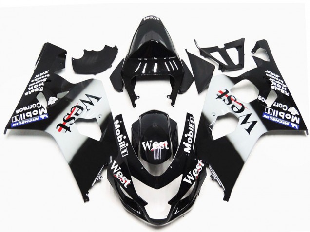 2004-2005 Suzuki GSXR 600 / GSXR 750 Motorcycle Fairings - Glossy Black White West OEM Style Australia for Sale