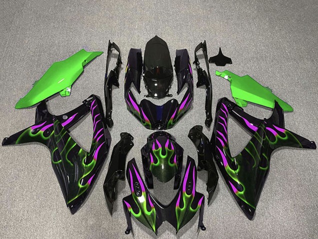 2008-2010 Suzuki GSXR 600 / GSXR 750 Motorcycle Fairings - Glossy Black Green Purple Flame Australia for Sale