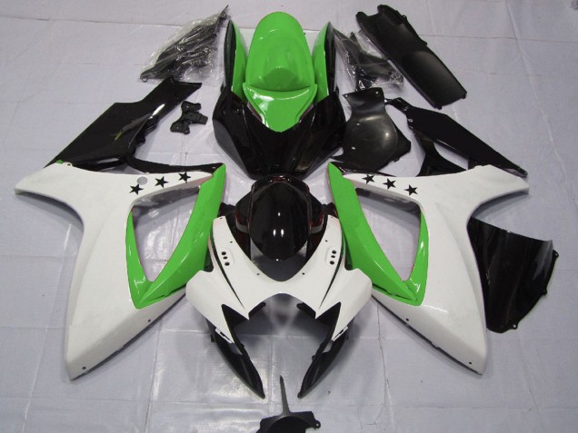 2006-2007 Suzuki GSXR 600 / GSXR 750 Motorcycle Fairings - Green White Glossy Black Star Australia for Sale