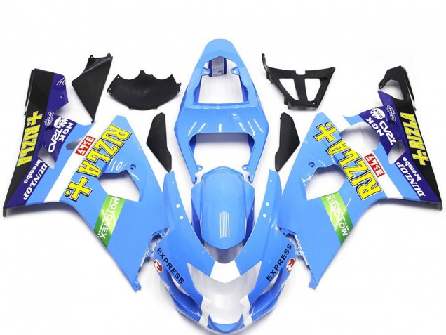 2004-2005 Suzuki GSXR 600 / GSXR 750 Motorcycle Fairings - Light Blue Green Yellow Rizla Style Australia for Sale
