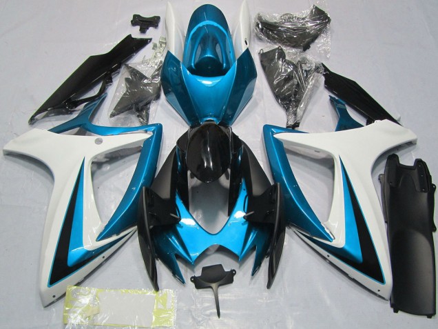 2006-2007 Suzuki GSXR 600 / GSXR 750 Motorcycle Fairings - White Blue Glossy Black Australia for Sale