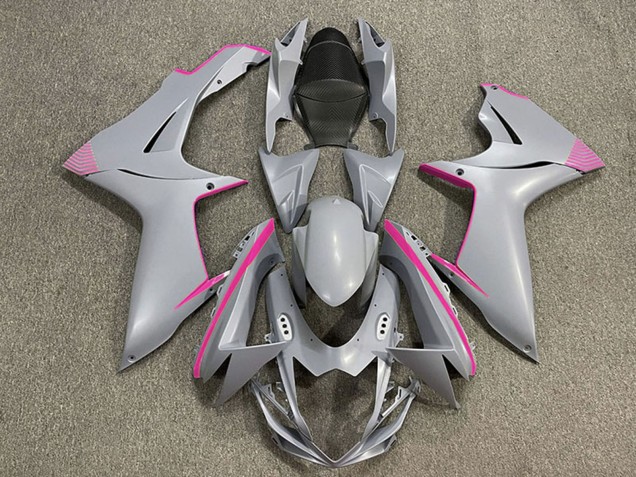 2011-2024 Suzuki GSXR 600 / GSXR 750 Motorcycle Fairings - Matte Nardo Grey Pink Accents Australia for Sale
