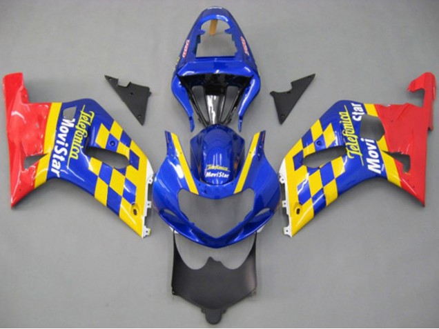 2001-2003 Suzuki GSXR 600 / GSXR 750 Motorcycle Fairings - Blue Yellow Red Telefonica MoviStar Australia for Sale