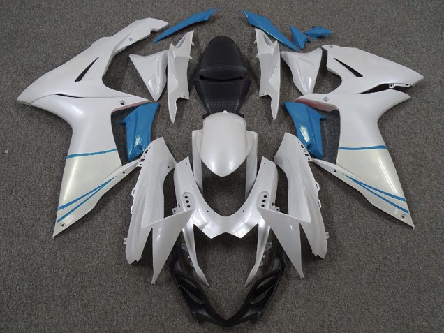 2011-2024 Suzuki GSXR 600 / GSXR 750 Motorcycle Fairings - Pearl White and Light Blue Australia for Sale