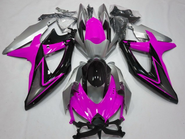 2008-2010 Suzuki GSXR 600 / GSXR 750 Motorcycle Fairings - Silver Pink Glossy Black Australia for Sale