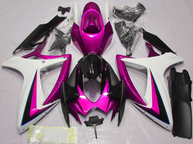 2006-2007 Suzuki GSXR 600 / GSXR 750 Motorcycle Fairings - White Pink Glossy Black Australia for Sale
