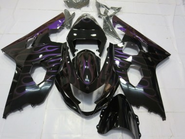 2004-2005 Suzuki GSXR 600 / GSXR 750 Motorcycle Fairings - Glossy Black Purple Flame Australia for Sale