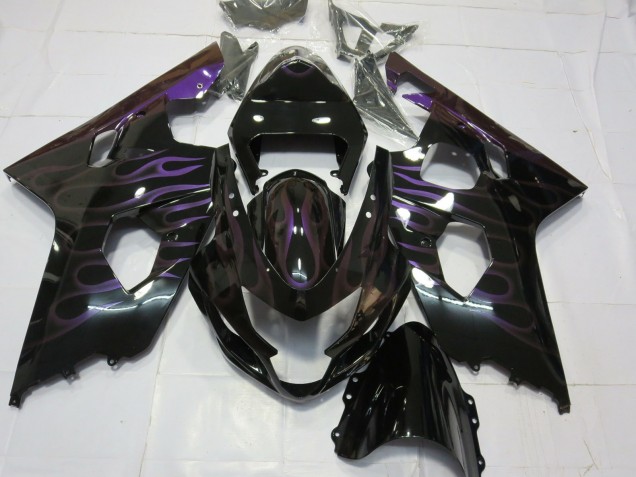 2004-2005 Suzuki GSXR 600 / GSXR 750 Motorcycle Fairings - Glossy Black Purple Flame Australia for Sale