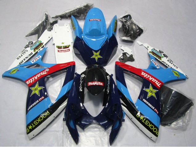 2006-2007 Suzuki GSXR 600 / GSXR 750 Motorcycle Fairings - Blue White Red Glossy Black Rockstar Australia for Sale