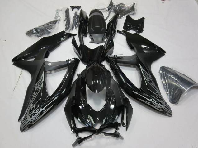 2008-2010 Suzuki GSXR 600 / GSXR 750 Motorcycle Fairings - Glossy Black Silver Australia for Sale