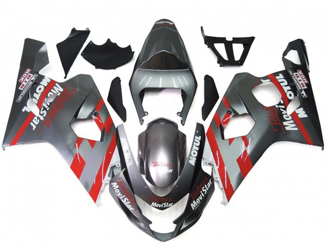 2004-2005 Suzuki GSXR 600 / GSXR 750 Motorcycle Fairings - Silver Red MoviStar Australia for Sale