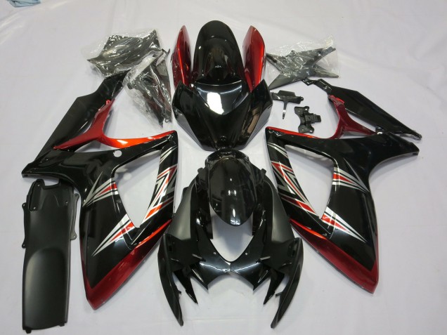 2006-2007 Suzuki GSXR 600 / GSXR 750 Motorcycle Fairings - Red Glossy Black Australia for Sale