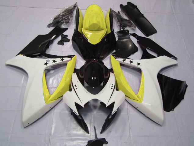 2006-2007 Suzuki GSXR 600 / GSXR 750 Motorcycle Fairings - Yellow White Glossy Black Star Australia for Sale