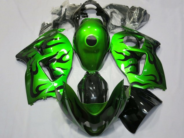1996-2007 Suzuki GSXR 1300 Motorcycle Fairing - Green Black Flame Australia for Sale