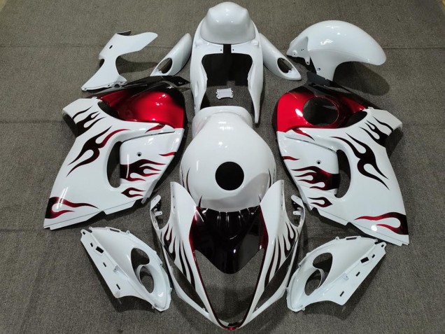 2008-2020 Suzuki GSXR 1300 Motorcycle Fairings - Glossy White Red Flame Australia for Sale