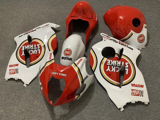 1996-2007 Suzuki GSXR 1300 Motorcycle Fairings - White Red Lucky Strike Australia for Sale