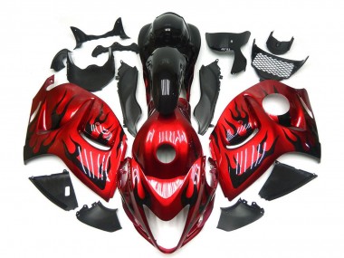 2008-2020 Suzuki GSXR 1300 Motorcycle Fairings - Red with Black Flame Australia for Sale