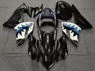 2004-2005 Kawasaki ZX10R Motorcycle Fairings - Matte Black and Light Blue Shark Australia for Sale