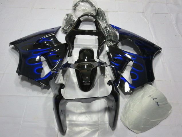2000-2002 Kawasaki ZX6R Motorcycle Fairing - Glossy Black Blue Flame Australia for Sale