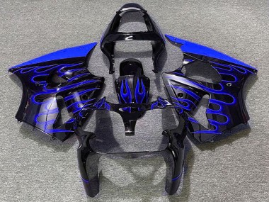 2000-2002 Kawasaki ZX6R Motorcycle Fairings - Glossy Black Blue Flame Australia for Sale