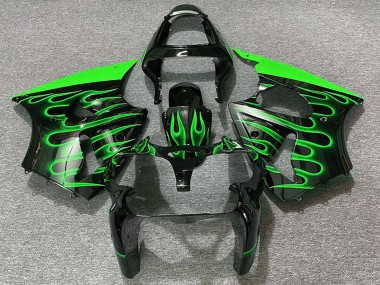 2000-2002 Kawasaki ZX6R Motorcycle Fairings - Glossy Black Green Flame Australia for Sale