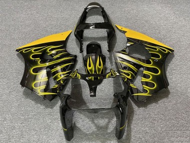 2000-2002 Kawasaki ZX6R Motorcycle Fairings - Glossy Black Yellow Flame Australia for Sale