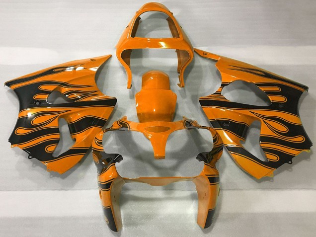 2000-2002 Kawasaki ZX6R Motorcycle Fairings - Orange Black Flame Australia for Sale
