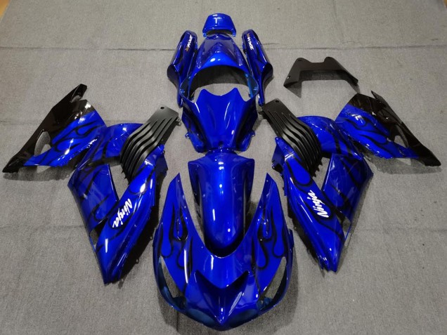 2006-2011 Kawasaki ZX14R Motorcycle Fairings - Blue Black Flame Australia for Sale