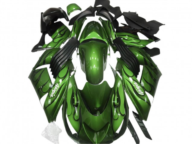 2006-2011 Kawasaki ZX14R Motorcycle Fairings - Green Black Flame Australia for Sale