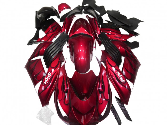 2006-2011 Kawasaki ZX14R Motorcycle Fairings - Red Black Flame White Ninja Australia for Sale