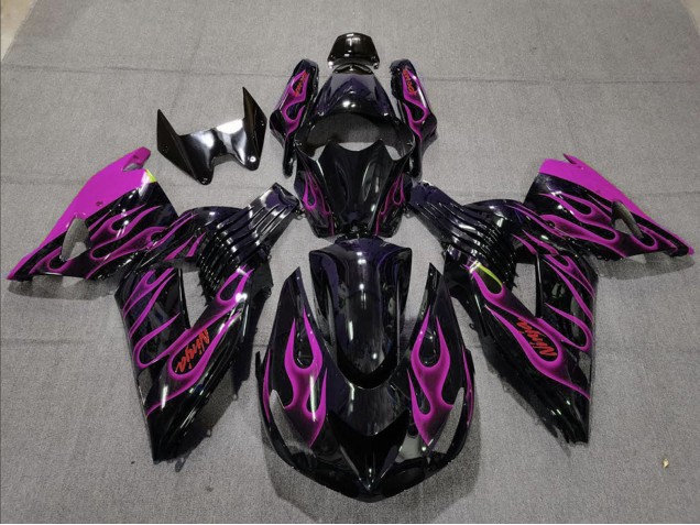2006-2011 Kawasaki ZX14R Motorcycle Fairing - Glossy Black Purple Flame Australia for Sale