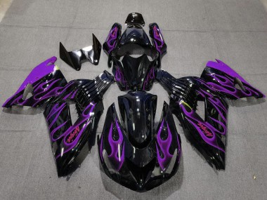 2006-2011 Kawasaki ZX14R Motorcycle Fairings - Glossy Black Purple Flame Australia for Sale
