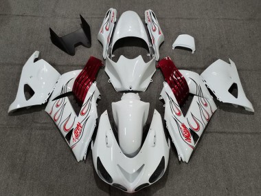 2006-2011 Kawasaki ZX14R Motorcycle Fairings - White Red Flame Australia for Sale