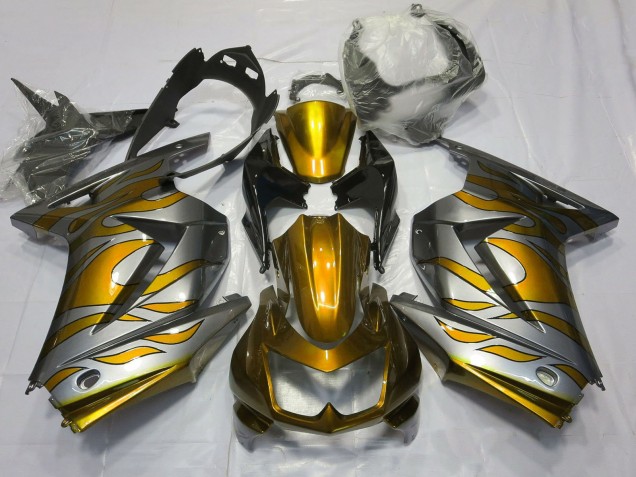 2008-2012 Kawasaki Ninja 250 Motorcycle Fairings - Silver Gold Flame Australia for Sale