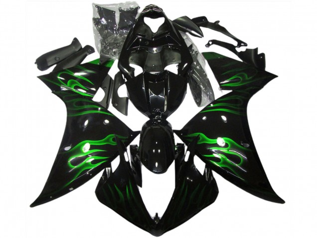2009-2011 Yamaha R1 Motorcycle Fairings - Glossy Black Green Flame Australia for Sale