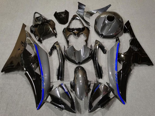 2008-2016 Yamaha R6 Motorcycle Fairings - Glossy Black Carbon Fiber Style Blue Australia for Sale