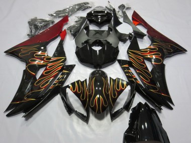 2008-2016 Yamaha R6 Motorcycle Fairings - Red Glossy Black Gold Flame Australia for Sale