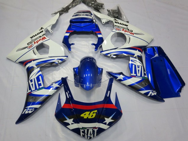 2003-2004 Yamaha R6 Motorcycle Fairings - White Blue Fiat Michelin Motul 46 Australia for Sale