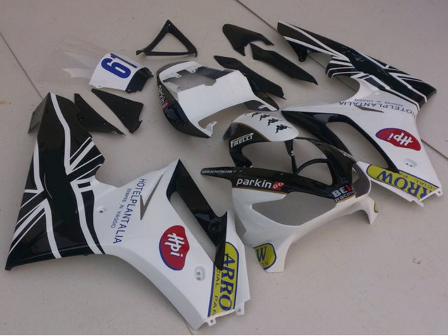 2006-2008 Triumph Daytona 675 Motorcycle Fairings - White Glossy Black with Flag Australia for Sale