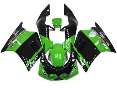 1989-1990 Kawasaki ZXR250 Motorcycle Fairings - Green Glossy Black Elf Touch4 Bridgestone Australia for Sale