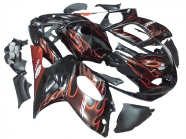 1996-2007 Yamaha YZF600R Thundercat Motorcycle Fairings - Black with Dark Orange Flame Australia for Sale
